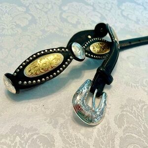 Vintage Black Leather Western Concho Belt